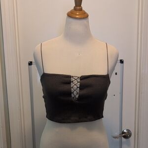 Free People Black Ribbed Lace-Up Cropped Cami